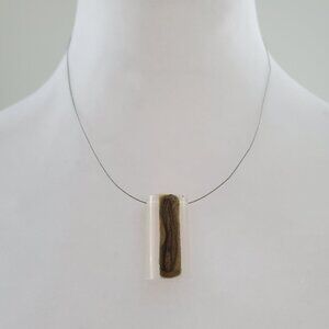 Vintage Modernist Pendant Necklace Lucite Cylinder Silver Metal Wire Strand